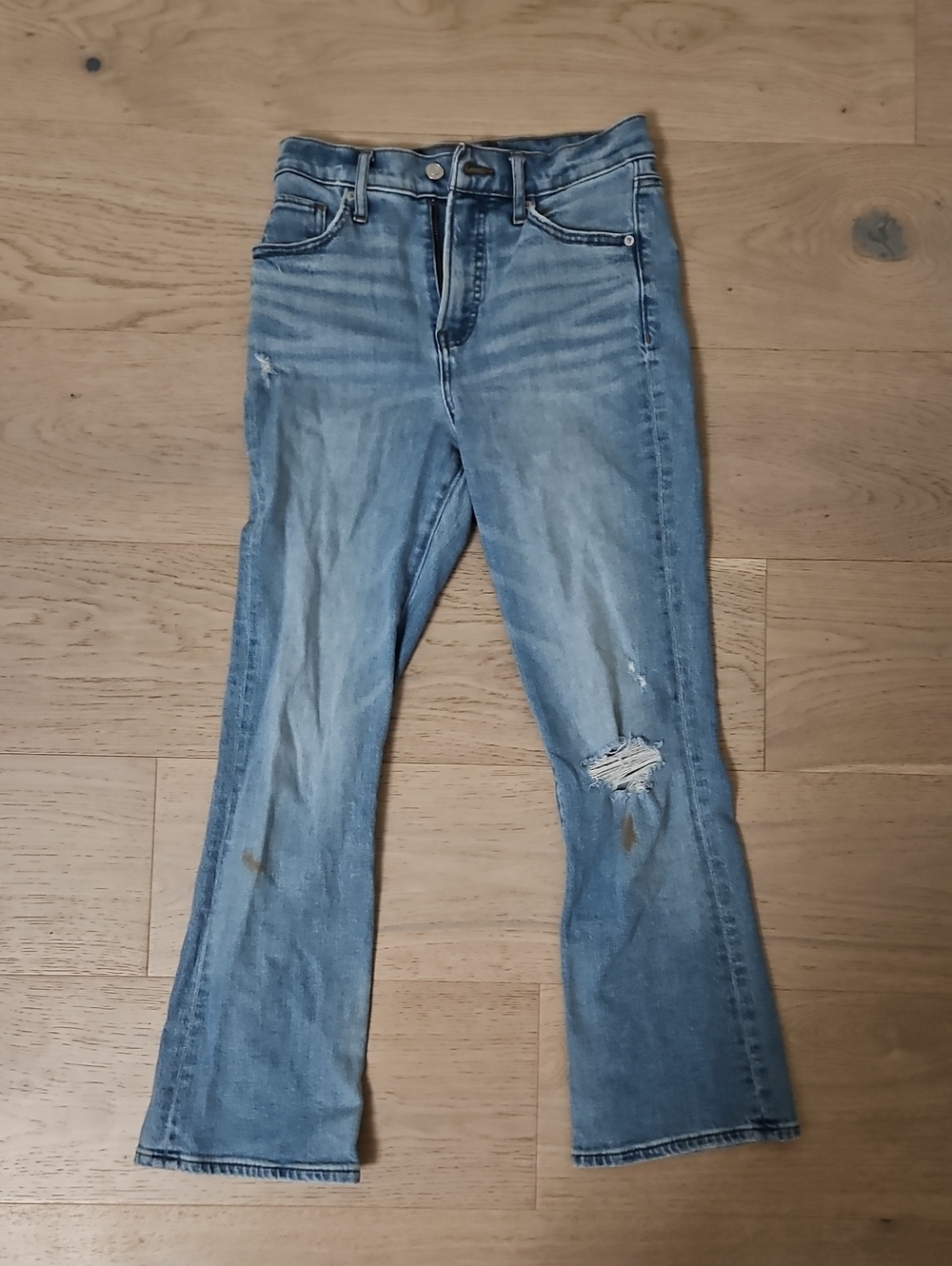 Express Light Blue Distressed Flare Jeans